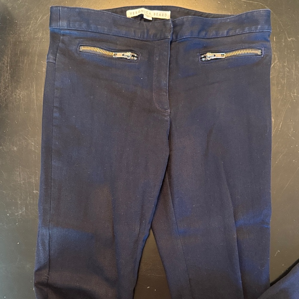 Veronica Beard Dark Blue Trousers with Zipper Accents